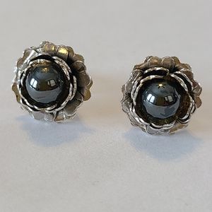 Vintage Silver Rose Gun Metal Earrings